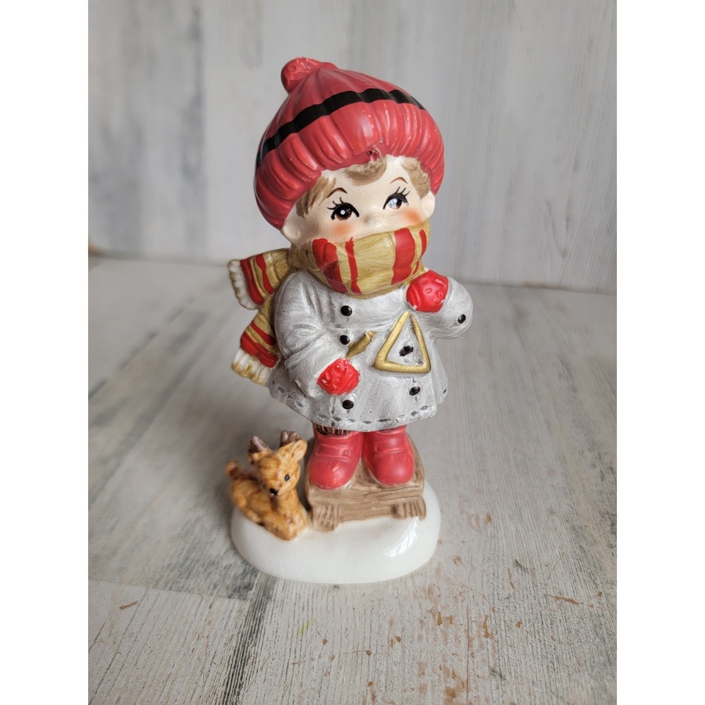 Napco caroler triangle boy deer Xmas vintage ceramic home decor figure unique